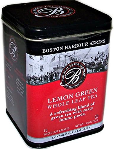The Boston Tea Lemon Green Whole Leaf Tea 15 sachets, Metal Tin
