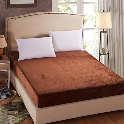 LeamatLightweight Plain Flannel Warm Fitted Bed Sheet (King, Brown)