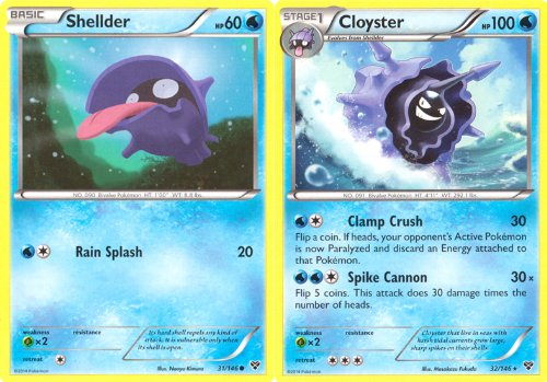 Shellder and Cloyster - Rare Pokemon Card Evolution Set (XY #31/146 and #32/146)
