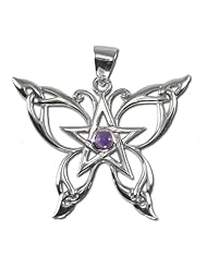 Sterling Silver Butterfly Pentacle Pentagram Pendant with Amethyst by Dryad Design