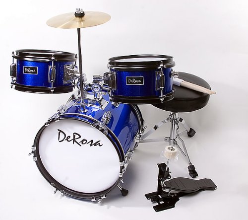 DeRosa by Bridgecraft BLUE Child Drum Set with Seat Sticks &amp; Cymbal DRM 312