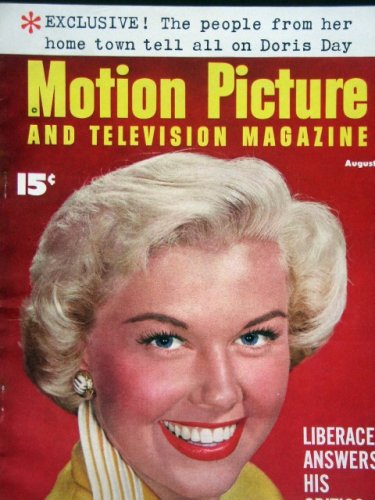 MOTION PICTURE Magazine, AUGUST 1954 with DORIS DAY on the cover.  Scarce.  Inside we have portraits/articles on LIBERACE, ZSA ZSA GABOR,DEBBIE RYNOLDS, JOHN WAYNE,ROCK HUDSON,JANE RUSSELL,AUDREY MEADOWS, HUMPHREY BOGART.