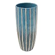 Handcrafted Blue Terracotta Flower Vase With Jazzy Stripes - Wide Neck