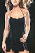 Slinky Halter Mini Dress With Lace Trim And Dual Lace Up Slits