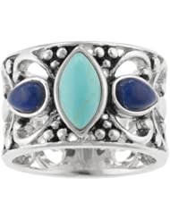 Sterling Silver Turquoise and Lapis Filigree Ring