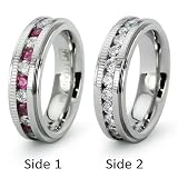 6mm Womens' Eternity Titanium Wedding Band with Pink and White CZs (Sizes 6-8)