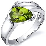 Contemporary Pear Shape 1.25 carats Peridot Ring in Sterling Silver Rhodium Finish Available in Sizes 5 thru 9