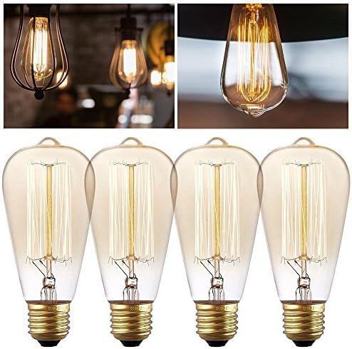 4 Pack - Gcepls Antique Style Edison Light Bulb Bushwick ST64 40W Vintage Squirrel Cage Dimmable Filament Clear Glass Light Lamp Bulbs