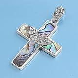 Sterling Silver and Marcasite Cross Pendant With Abalone - 40mm Height