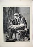 LITTLE GIRL READING BOOK DOG WATCHING STUDENTS C1880