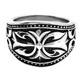 316L Stainless Steel Ornate Ring With An Antique Finish And With A Gothic Cross In The Center - Size: 9 - 12