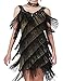 KAYAMIYA Women's Art Deco 1920s Gatsby Sequins Tassel Deep V Flapper Costume Dress L/XL Gold Black