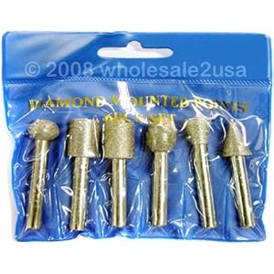 - 6 BIG Diamond Burrs 1 4 Mandrel Drill Bits Rotary Tool Set {+ 1pc name tag} by SEINC