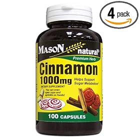 Mason Natural Cinnamon 1000 mg, 100 Capsules (Pack of 4)