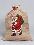 Kleiner Jutesack mit Weihnachtsdruck natur/bunt