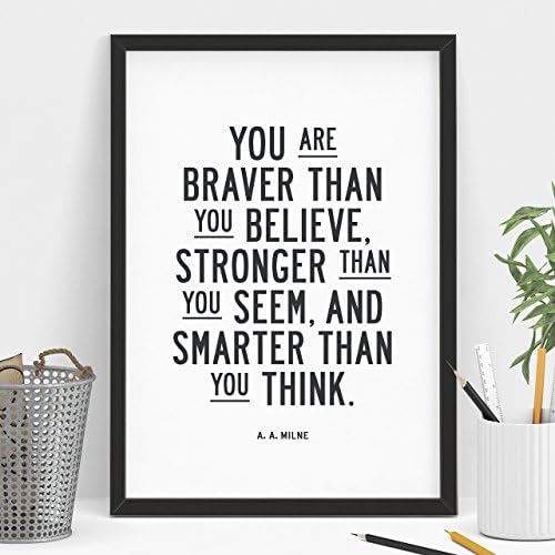 You Are Braver Than You Believe Typography Poster Wall Decor AA Milne Quote Motivational Print Inspirational Poster Home Decor