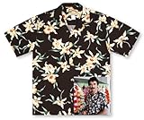 Paradise Found Star Orchid Black Tom Selleck Magnum PI #2 Tropical Hawaiian Aloha Shirt, XX-Large
