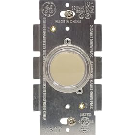 GE 52136 Dimmer Switch, Clear Push On or Off, Includes White/Ivory Knobs