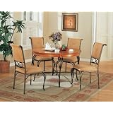 5pc Brown Metal and Wood Round Dining Table and Microfiber Chair Set by visiondecor Furniture