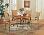 5pc Brown Metal & Wood Round Dining Table & Microfiber Chair Set