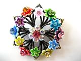 VINTAGE REPRODUCTION COLORFUL FLORAL WREATH PIN BROOCH