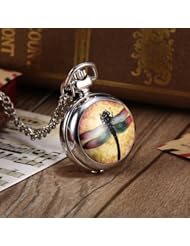 Youyoupifa Beautiful Dragonflies Silver Alloy Quartz Chain Pocket Watch (Womens)