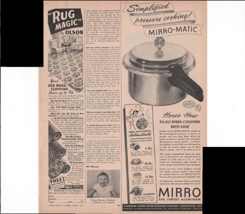 Mirro Finest Aluminum Pressure Cooker Home 1947 Vintage Antique Advertisement