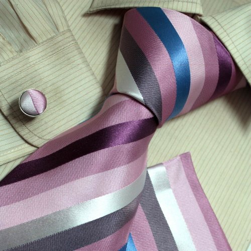 Best Pink Paisley Woven Silk Tie Handkerchiefs Cufflinks Present Box Set Dark Violet mens presents H5182