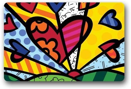 SHININGLY Romero Britto Art Painting Love Customize Non-slip Doormat Fashion Unique Durable Top Doormats Indoor/Outdoor Machine-washable Door Mat Gate Pad 30x18 Inches