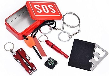 Happycamping Survival Kit: Ultimate and Compact - Includes Multi Functional Pocket Tool with Flashlight, Wire Saw, Fire Starter, Emergency Whistle, Knife/Utensil Tool in SOS Sturdy Tin Can