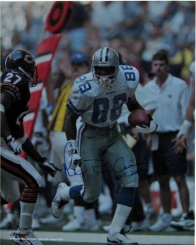 Michael Irvin Autographed/Hand Signed Dallas Cowboys 16x20 Photo (vs Bears) with Playmaker and HOF 2