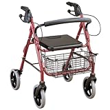 Aluminum Frame Rollator with Wheels, Shopping Basket, Padded Seat and 2 Handbrakes.