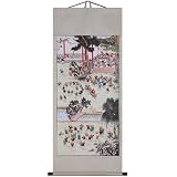 Hand-Painted 64 Oriental Wall Art Scroll - One Hundred Children With Beige Border