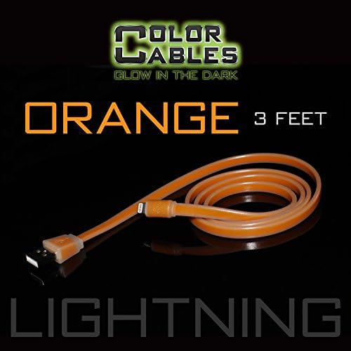 Color Cables: Apple Lightning Charge and Sync Data Cable (ORANGE - 3FT) Glow in the Dark - 1M Long - Extra Tough - No Tangle - High-Speed - Premium Lightning to USB A Cable (LIFETIME WARRANTY)