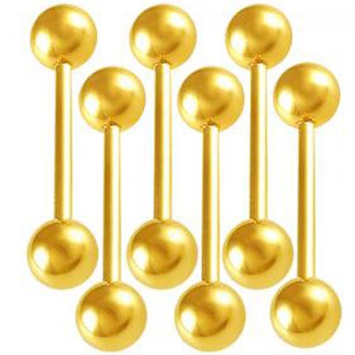 14G 14 Gauge (1.6mm), 16mm long- Anodized surgical steel tongue rings straight bars balls tounge barbells ABPA - Pierced Body Piercing Jewelry- Set of 6