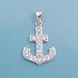Sterling Silver Pendant - Clear Cubic Zirconia - Anchor - 21mm Height