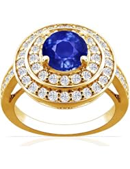14K Yellow Gold Round Cut Blue Sapphire Ring With Sidestones