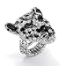 PalmBeach Jewelry Silvertone Metal and Enamel Crystal Leopard Stretch Ring