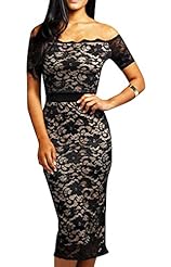 Sexy Polyester/Spandex Lace Embroidered Off the Shoulder Short Sleeves Bodycon Dress 