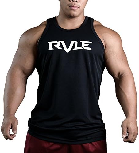 Mens Dry-Fit Microfiber Polyester Gym Tank By RVLE (Large, Black)