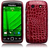 BLACKBERRY TORCH 9850 RED PU CROC SKIN ONE-PIECE SNAP CASE, WITH QUBITS-BRA ....