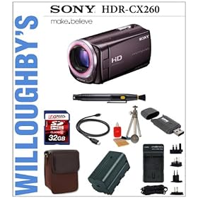 Sony HDR-CX260V High Definition Handycam Camcorder (Brown) + LEXSpeed 32GB SDHC Memory Card + Targus Bijou Grande Stylish Camera Case + International Travel Charger + Spare Battery plus Bonus Sunpak Solar Flashlight & Charger