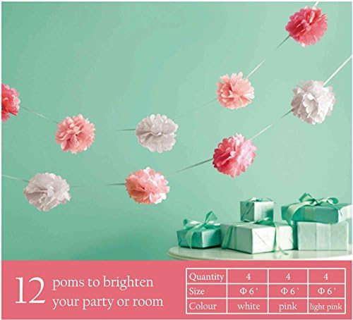 Plumeria Rubra @ Crafts Garland 12 Pcs 6-foot Garlands Pom Poms Small Contains 4 Pcs Pink and 4 Pcs White and 4 Pcs Light Pink