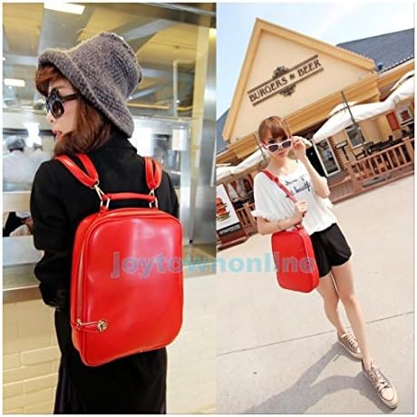 New Women Girls Fashion School Backpack Faux Leather Bookbag Travel Rucksack Bag Color: Red