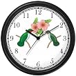 Red & Gray Throated Hummingbirds on Branches & Pink Hibiscus Flowers - JP Wall Clock by WatchBuddy Timepieces (Slate Blue Frame)