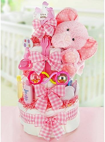 Gingham &amp; Giggles Three Tier Diaper Cake - Girl
