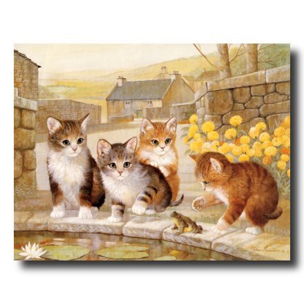 Kitty Cat Kittens And Frogs Kids Room Home Decor Wall Picture 8x10 Art Print