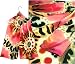 ULRIKE Oblong Flat Crepe Silk Scarf - fantasy flowers painted in rich tones of cyclamen, oranges and burnt oranges, pale pinks. Hearts of polka dots and leaves of black setting off the colorful design.