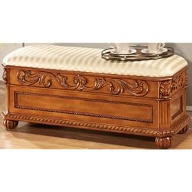 Chelsea Double Storage Bench With Beige Stripe Seat, BGE STN STRIPE, ANTIQUE OAK