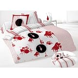 HOUSSE DE COUETTE 260X240 CM ET 2 T.O. 3 PI�CES MUSIQUE ROUGE GRAND LIT 2 PERS. 100% COTON 57 FILS/CM2